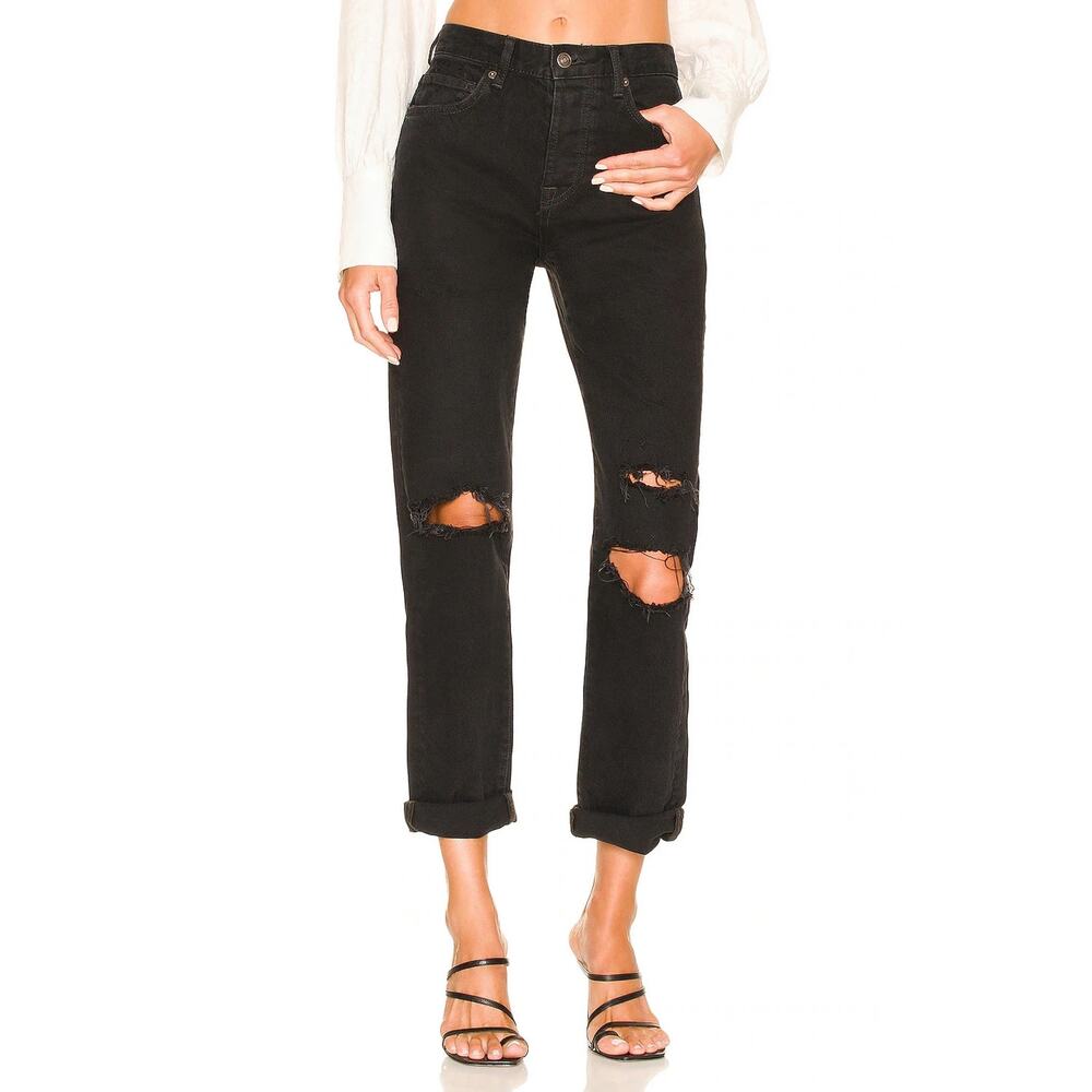 We The Free Bren Boyfriend Black Button Fly Destroyed Jeans 28